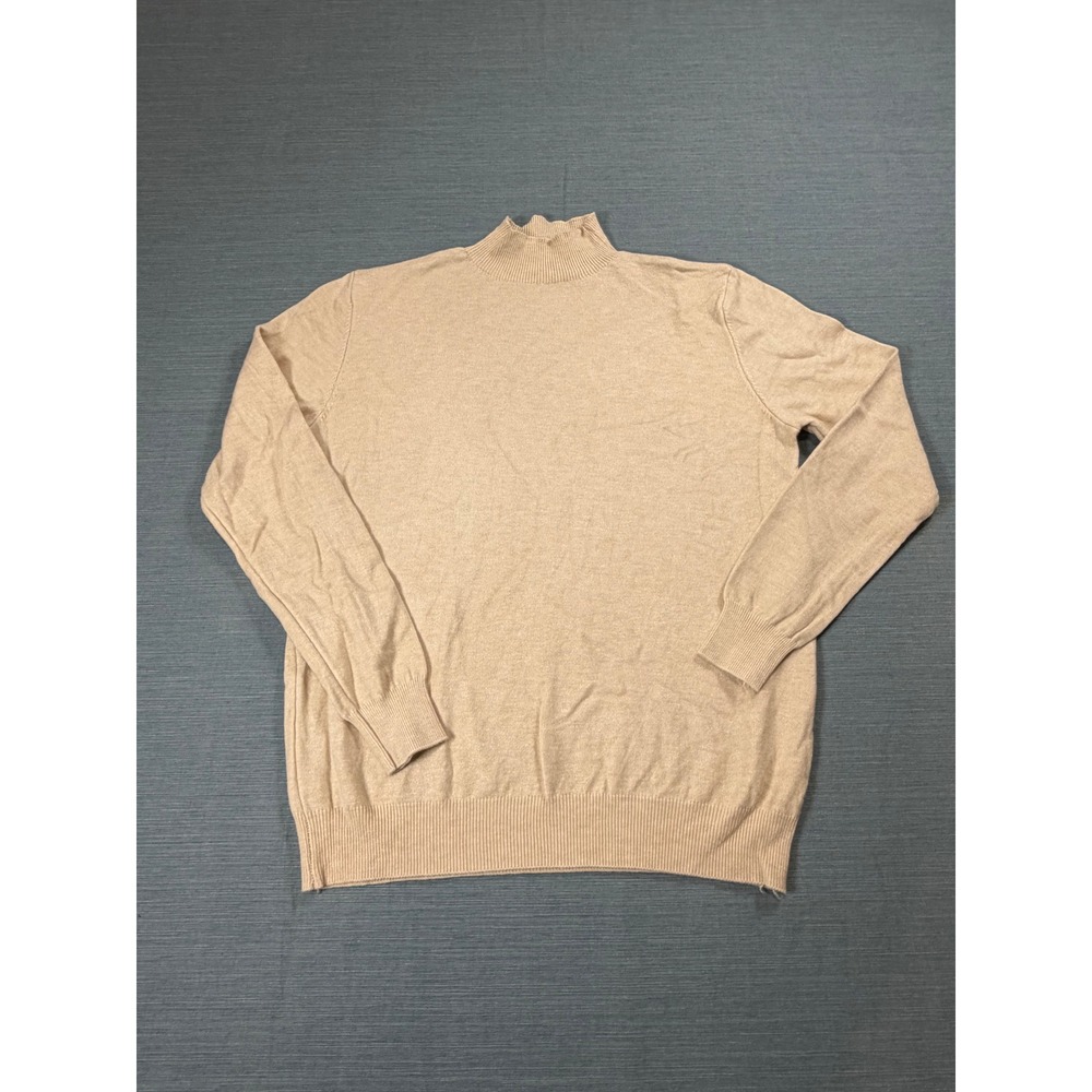 Womens Beige Mock Neck‎ Long Sleeve Knit Sweater Size 2XL Tan Pullover Top
